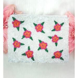 Floral seed bead coin purse